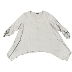 For Cynthia Woman 100% Linen Lagenlook Asymmetrical Tunic Top Beige 1X